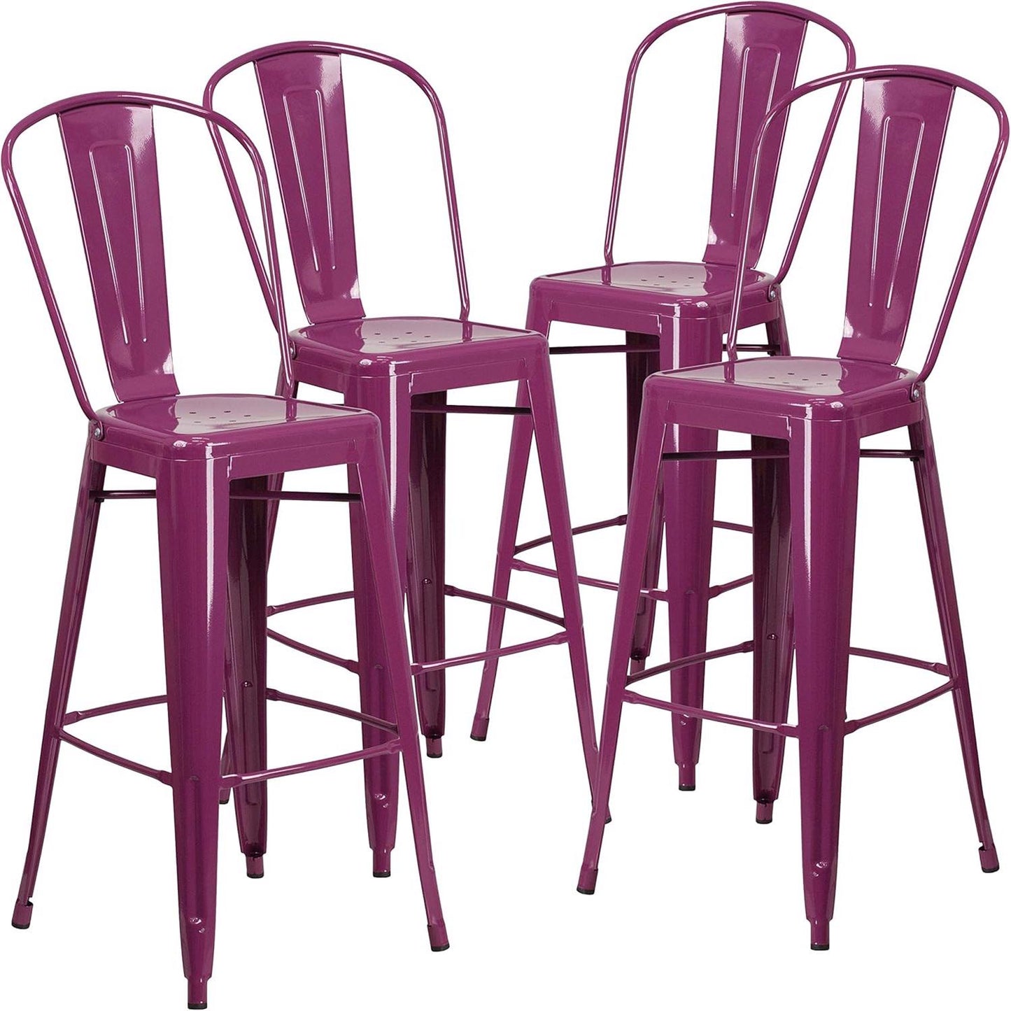 Blake 24 Industrial Style Bar Stool Chair Purple - Set of 4 - Modern Metal Counter Height