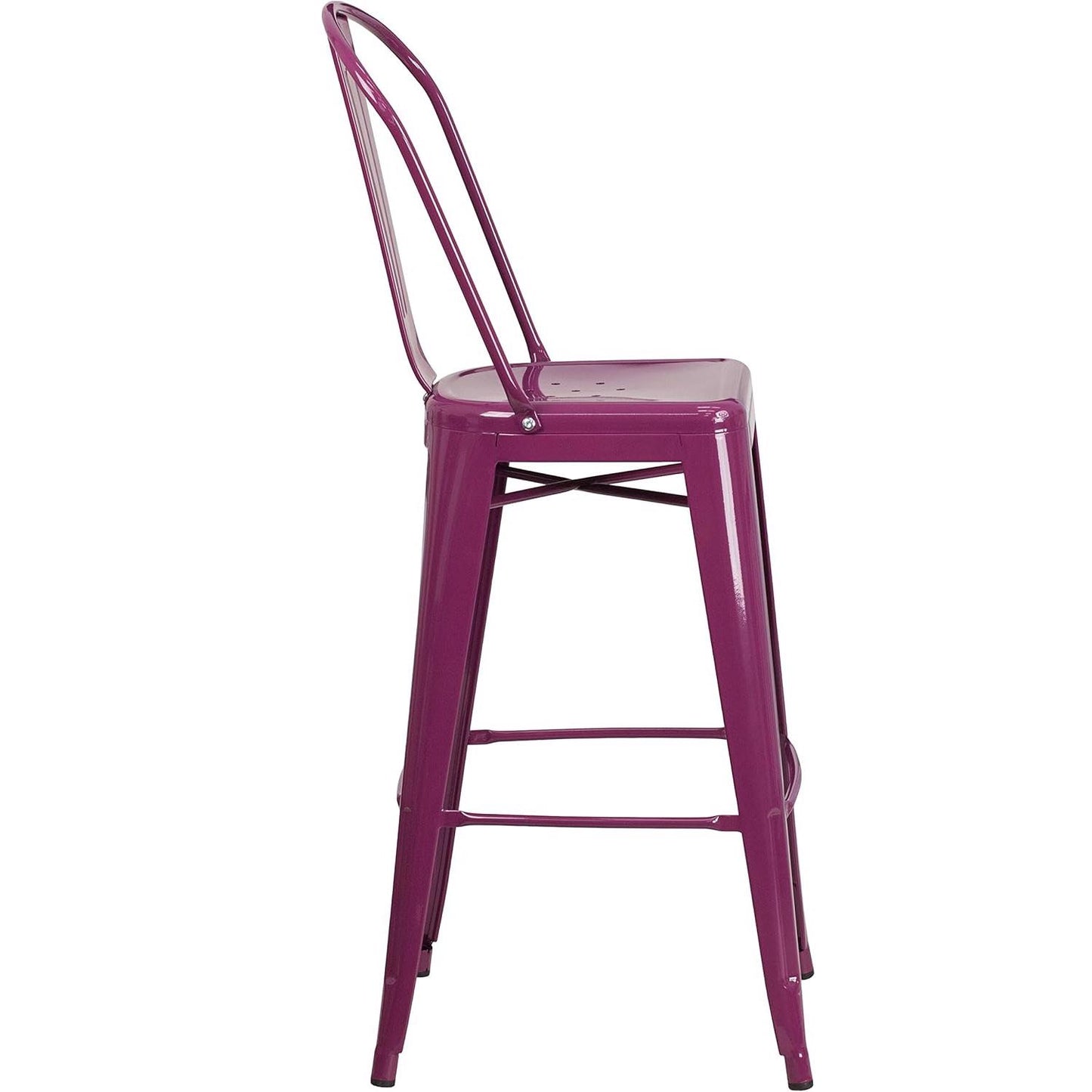 Blake 24 Industrial Style Bar Stool Chair Purple - Set of 4 - Modern Metal Counter Height