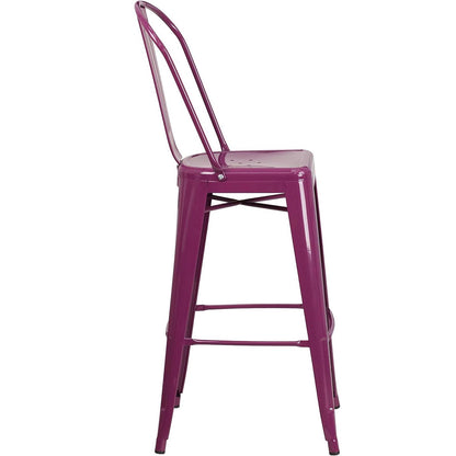 Blake 24 Industrial Style Bar Stool Chair Purple - Set of 4 - Modern Metal Counter Height