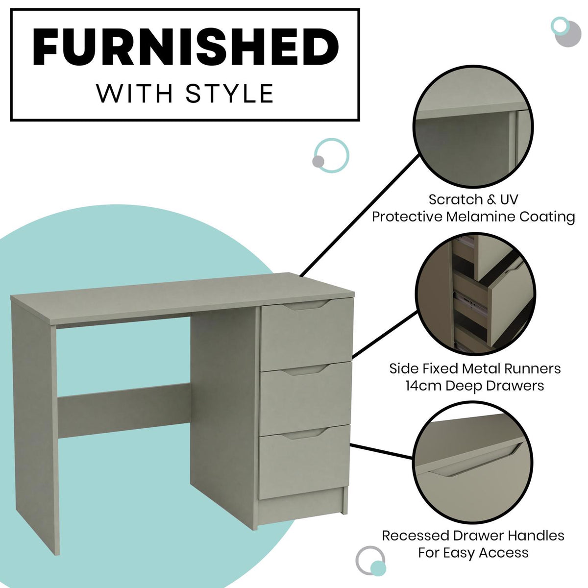 Luno 3 Drawer Dressing Table - Sage Green