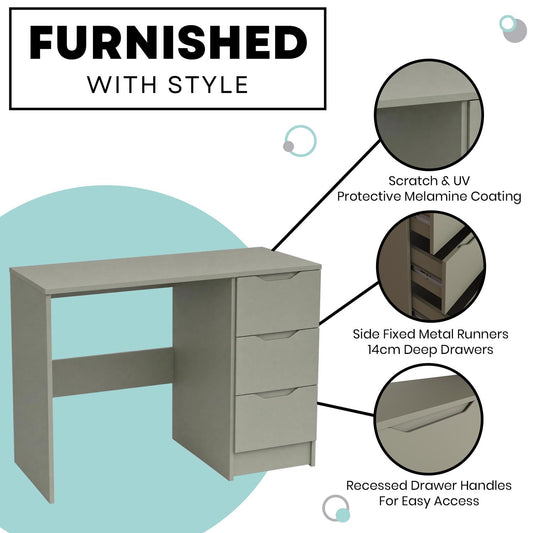 Luno 3 Drawer Dressing Table - Sage Green