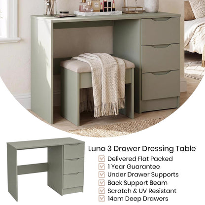 Luno 3 Drawer Dressing Table - Sage Green