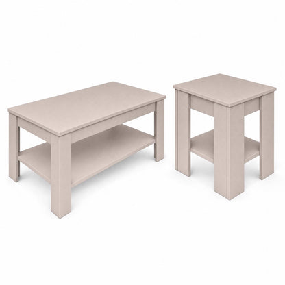 Promo Beige Coffee & Lamp Table Set