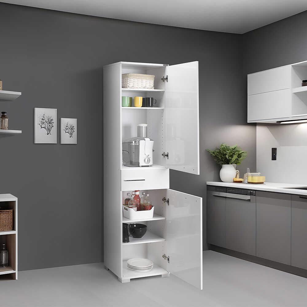 Adore White High Gloss 2 Door Storage Unit with Central Drawer - Multi-Purpose Cabinet