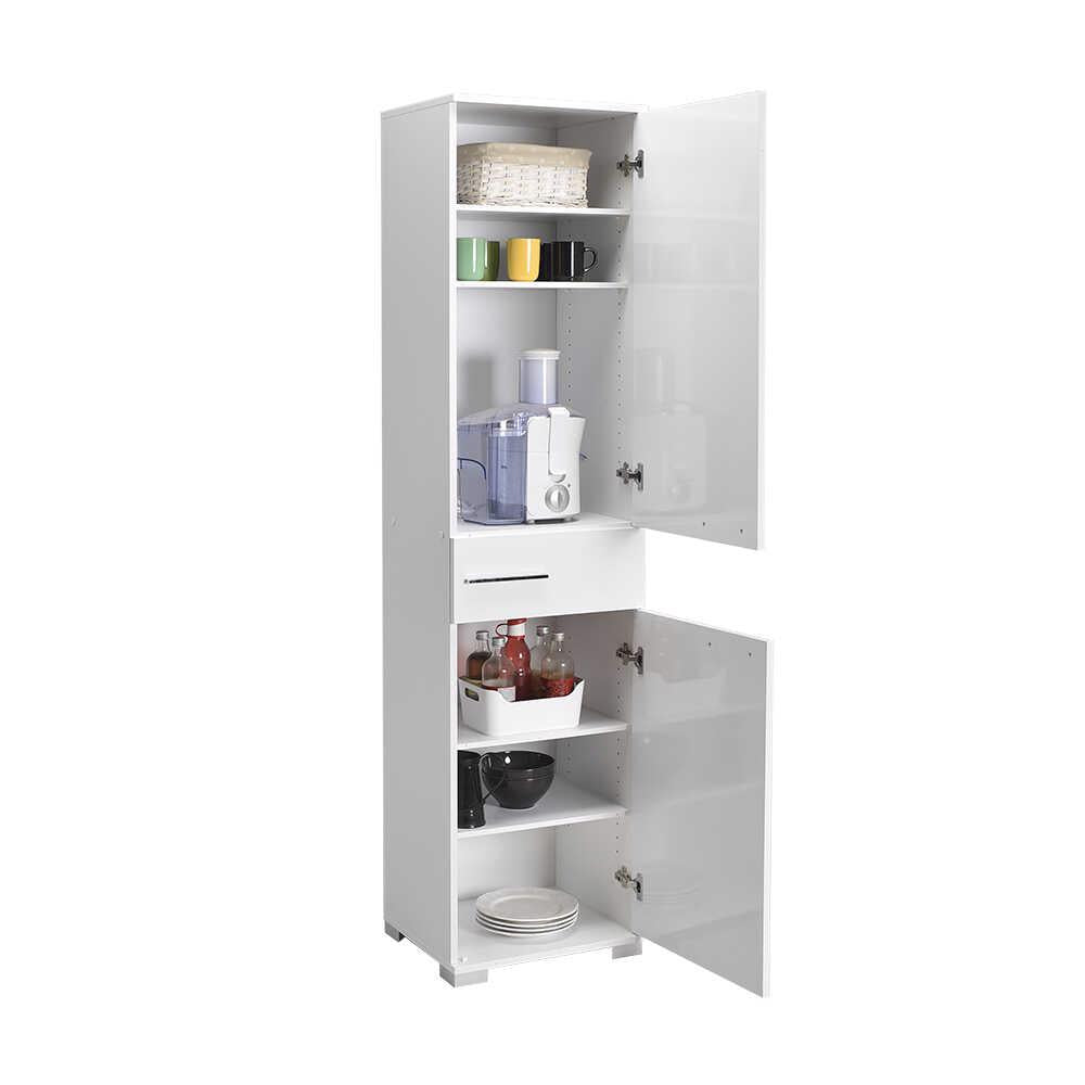 Adore White High Gloss 2 Door Storage Unit with Central Drawer - Multi-Purpose Cabinet