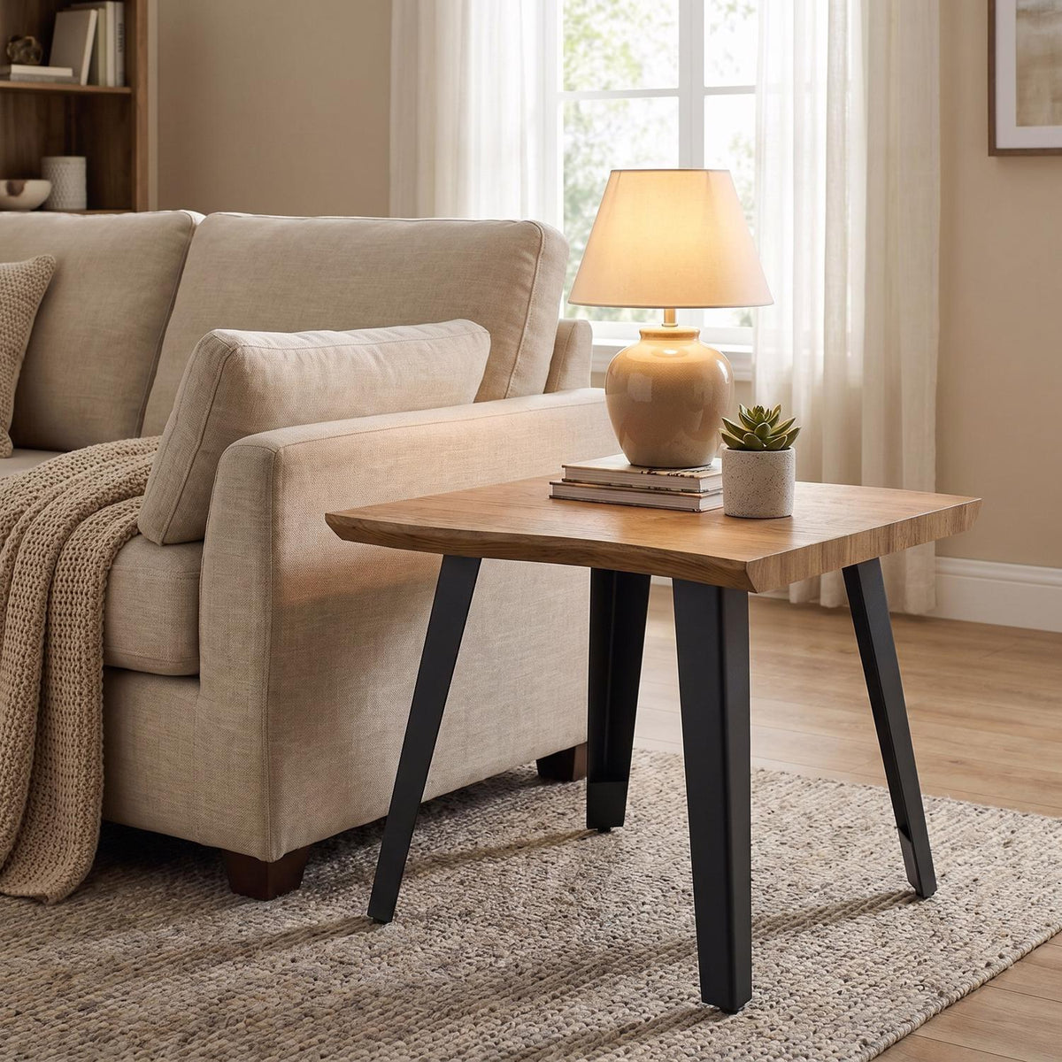 Nassau Wave Edge Lamp Table - Oak