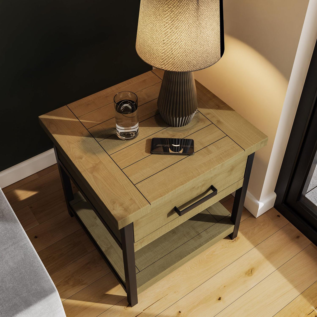 Lowry 1 Drawer Side Table Driftwood Lacquered Solid Reclaimed Pine