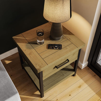 Lowry 1 Drawer Side Table Driftwood Lacquered Solid Reclaimed Pine
