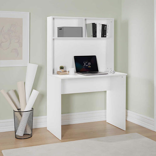 Adore Matt White Study Desk with Storage Hutch