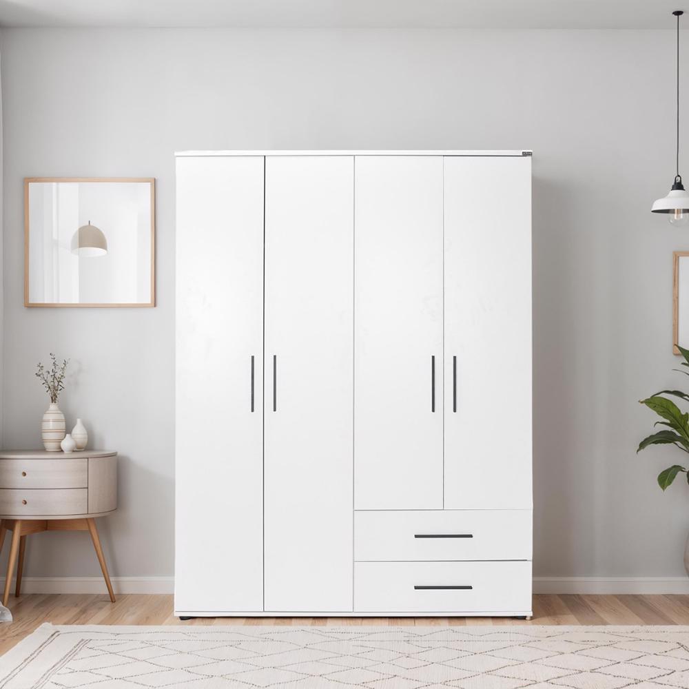 Adore Matt White 4 Door 2 Drawer Combi Wardrobe with Shelves