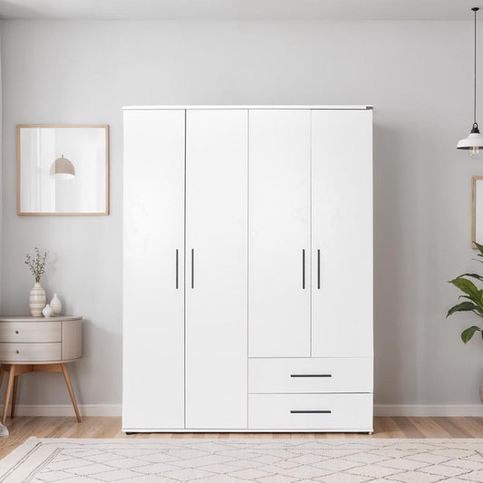Adore Matt White 4 Door 2 Drawer Combi Wardrobe with Shelves