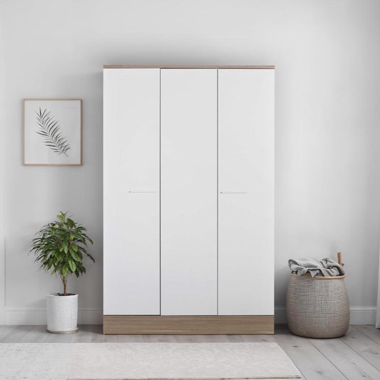 Adore Teen White & Oak 3 Door Wardrobe with Shelves