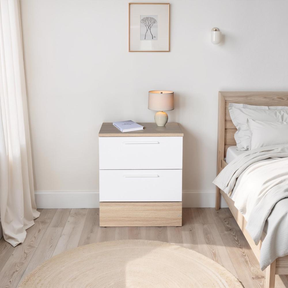 Adore Teen White & Oak 2 Drawer Bedside Table Nightstand