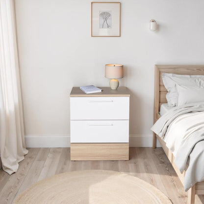 Adore Teen White & Oak 2 Drawer Bedside Table Nightstand