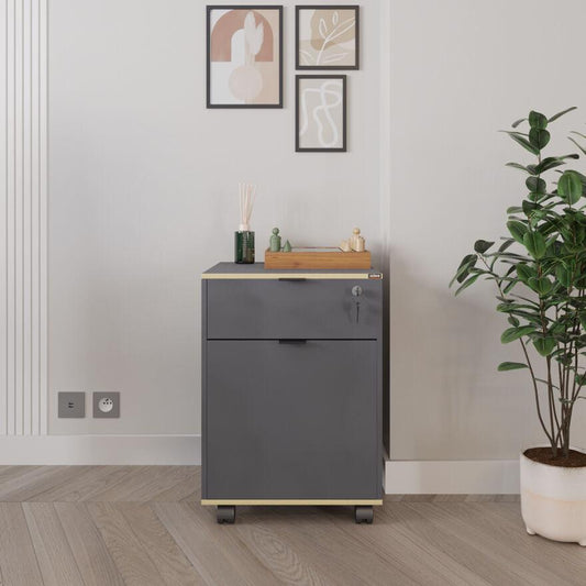Adore Rio Anthracite Grey Mobile Office Storage Cart With Lockable Drawer