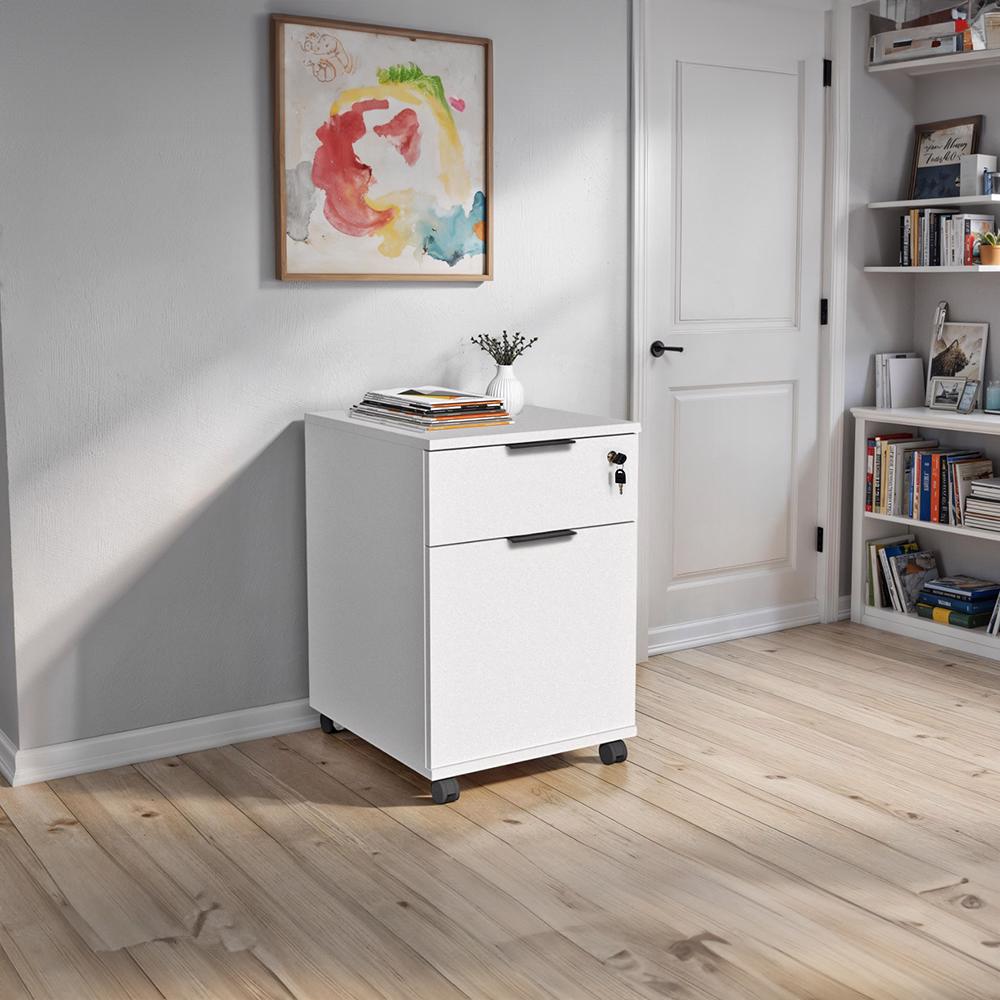 Adore Rio Matt White Mobile Office Storage Cart With Lockable Drawer
