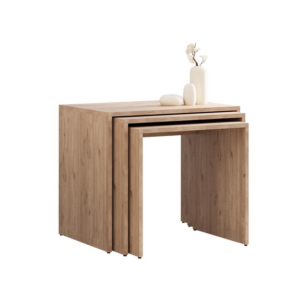 Adore Florida Oak Effect Nest of 3 Tables - Space-Saving Side Tables