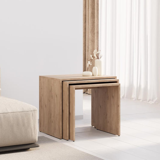 Adore Florida Oak Effect Nest of 3 Tables - Space-Saving Side Tables