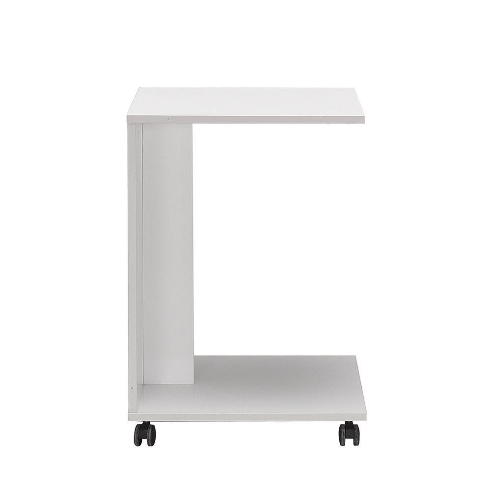 Adore Florida Matt White Sofa Laptop Table on Castors - Mobile Side Table