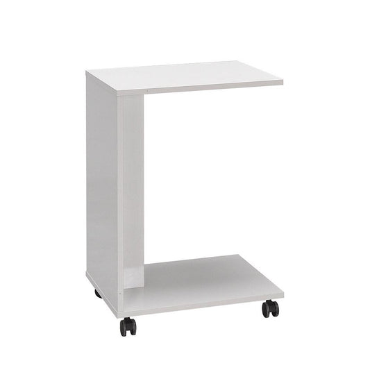 Adore Florida Matt White Sofa Laptop Table on Castors - Mobile Side Table