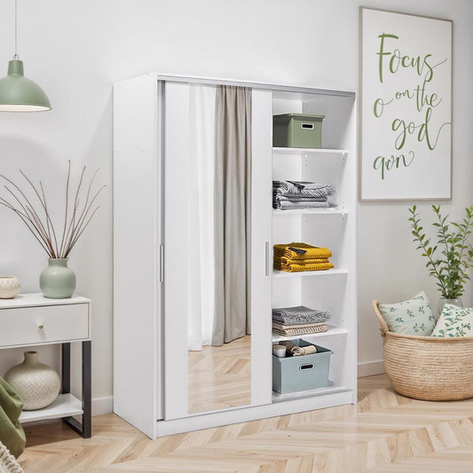 Adore Matt White Sliding 2 Door Wardrobe 120cm with Mirror