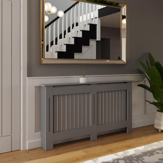 Vertical Slat Large MDF Grey Radiator Cover