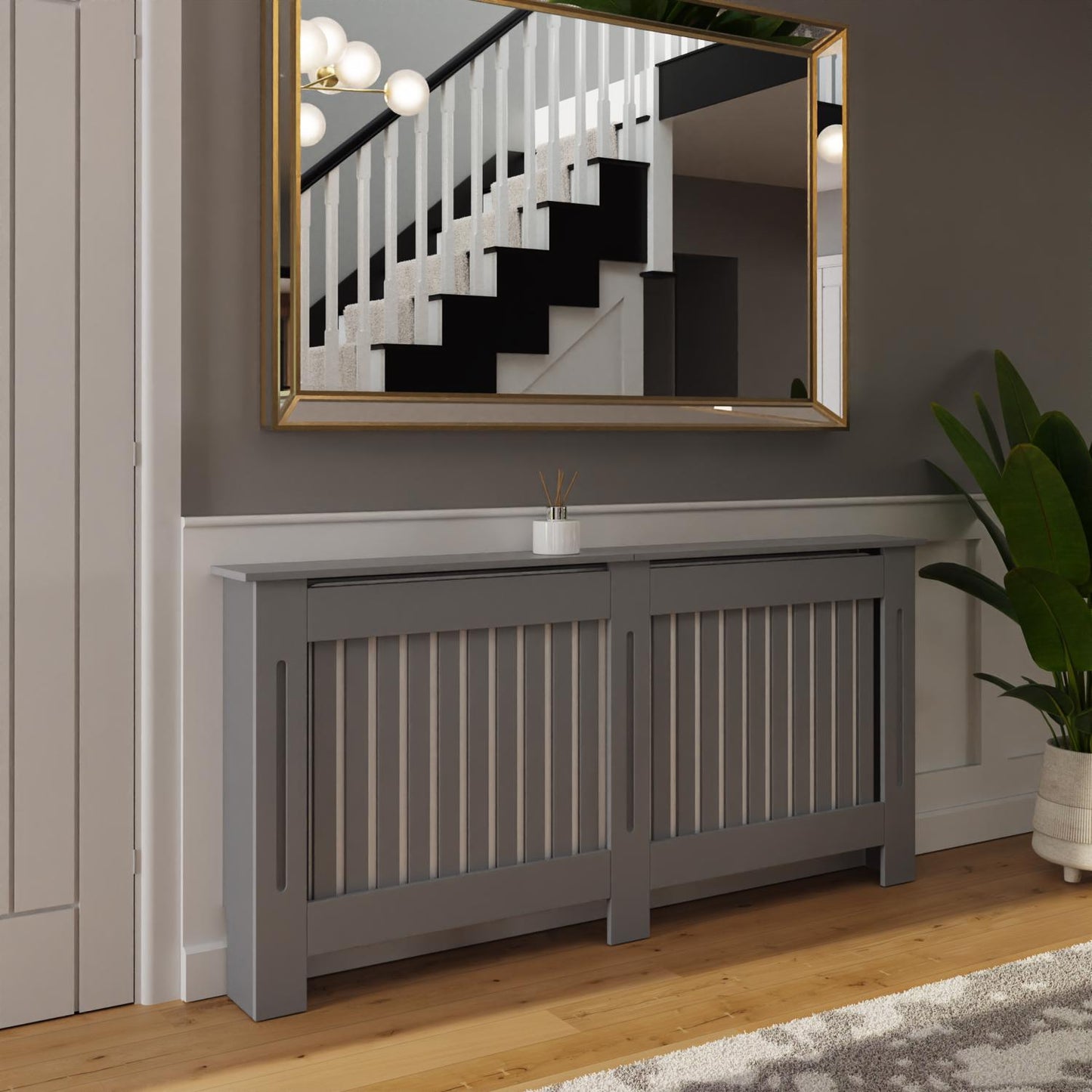 Vertical Slat Extra Large MDF Grey Radiator Cover