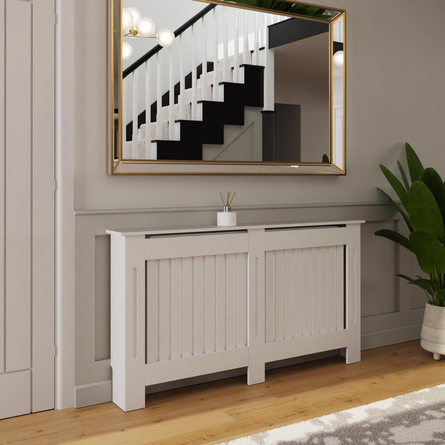 Vertical Slat Large MDF White Radiator Cover