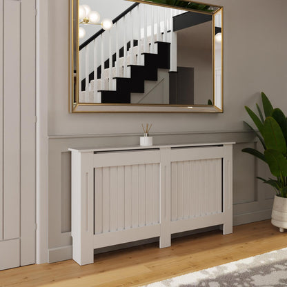 Vertical Slat Large MDF White Radiator Cover