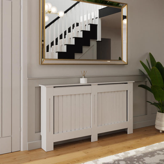 Vertical Slat Large MDF White Radiator Cover