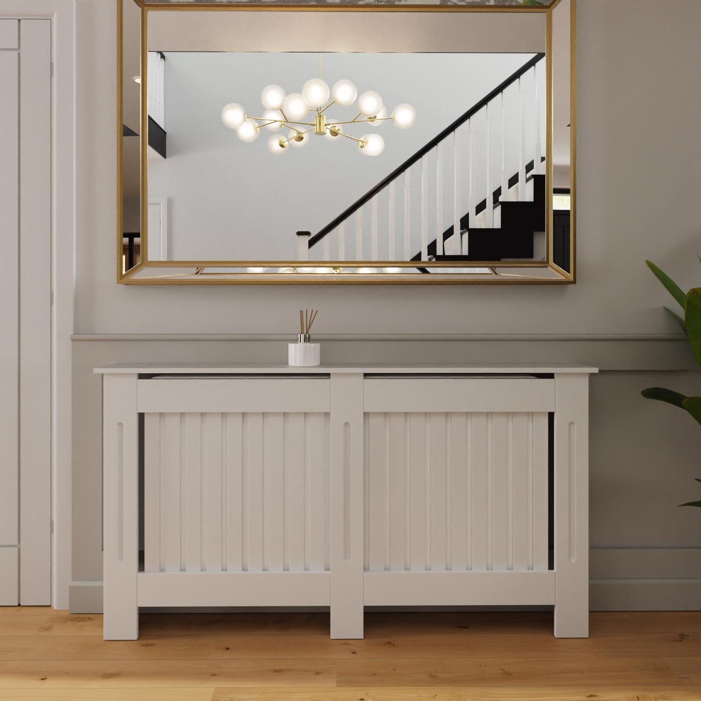 Vertical Slat Large MDF White Radiator Cover