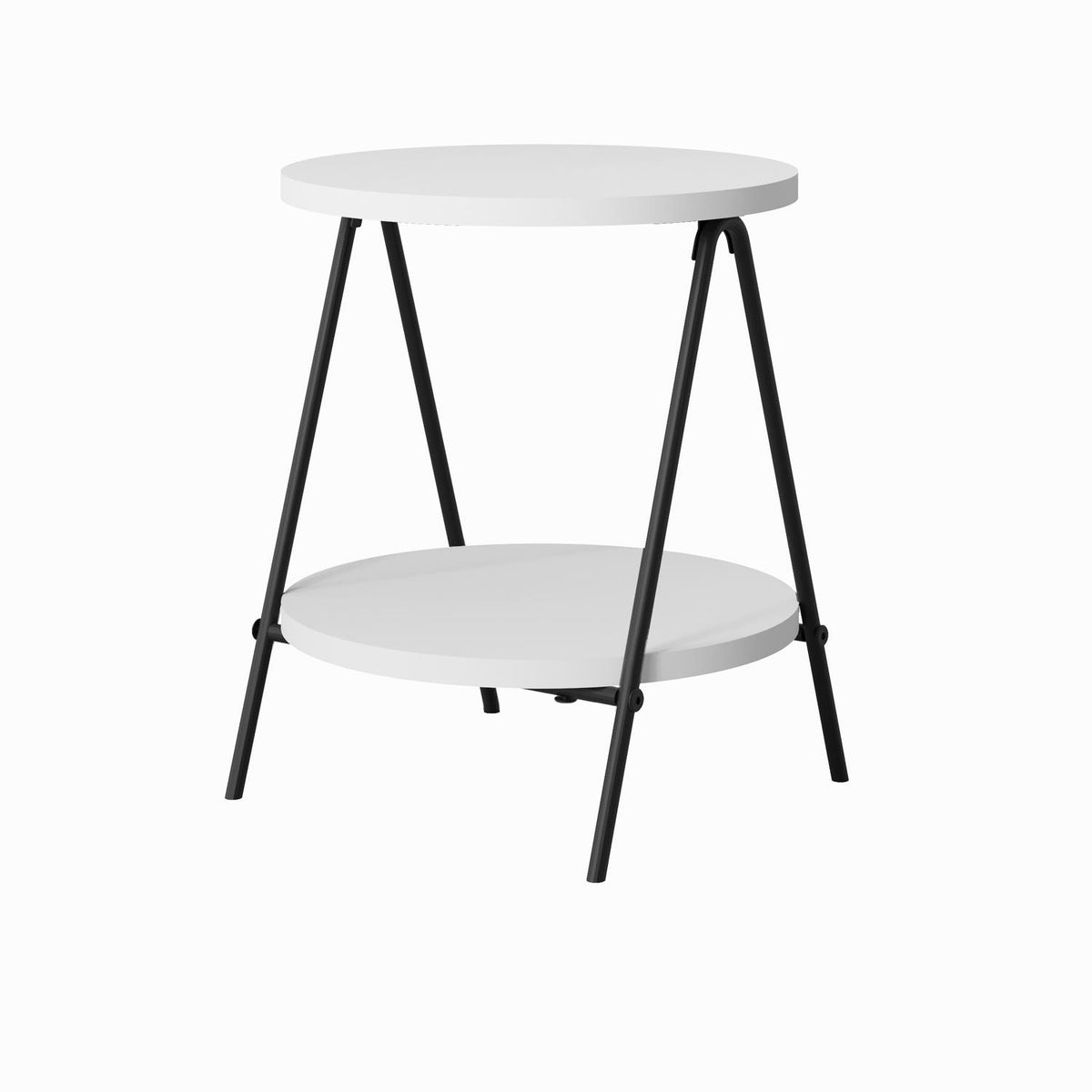 Modern Essel Industrial Style Round Side Table White with Black Metal Legs