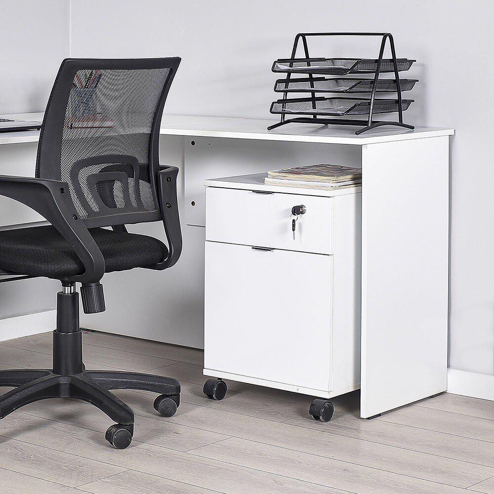 Adore Rio Matt White Mobile Office Storage Cart With Lockable Drawer