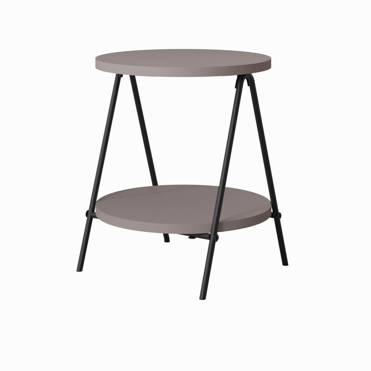 Modern Essel Industrial Style Round Side Table Mocha Grey with Black Metal Leg