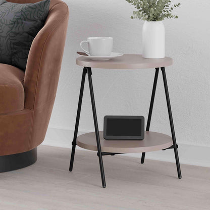 Modern Essel Industrial Style Round Side Table Mocha Grey with Black Metal Leg
