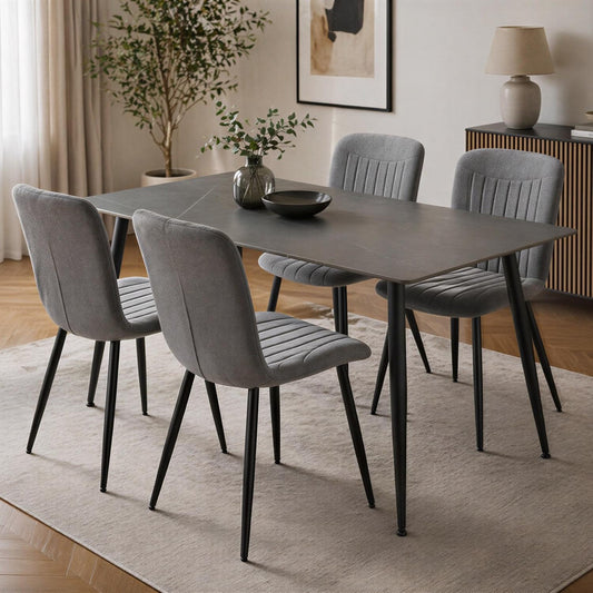 Monaco Grey Sintered Stone Dining Table With 4 Grace Grey Chairs