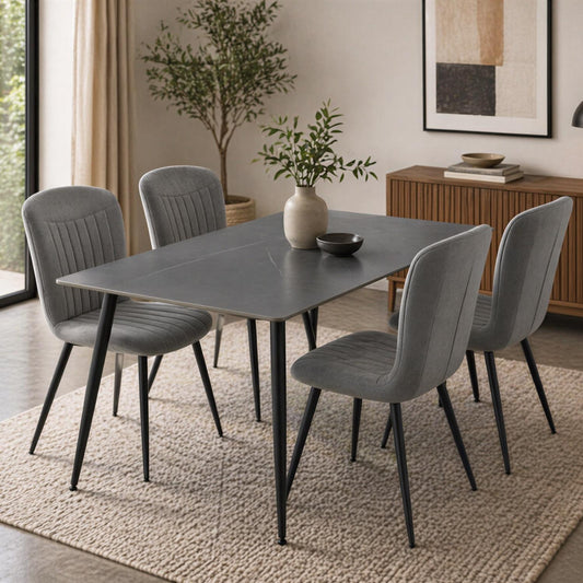 Monaco Grey Sintered Stone Dining Table With 4 Grace Grey Chairs