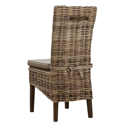 Maya Pair Of Handmade Kubu Rattan Grey Wash Dining Chair Dark Legs