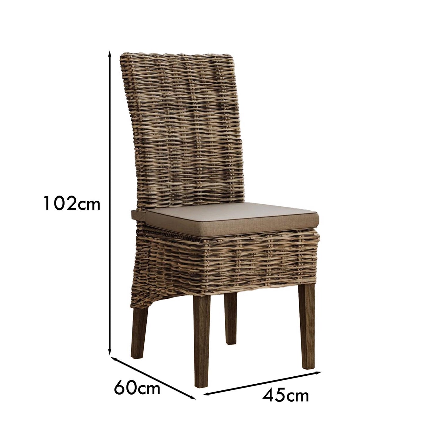Maya Pair Of Handmade Kubu Rattan Grey Wash Dining Chair Dark Legs