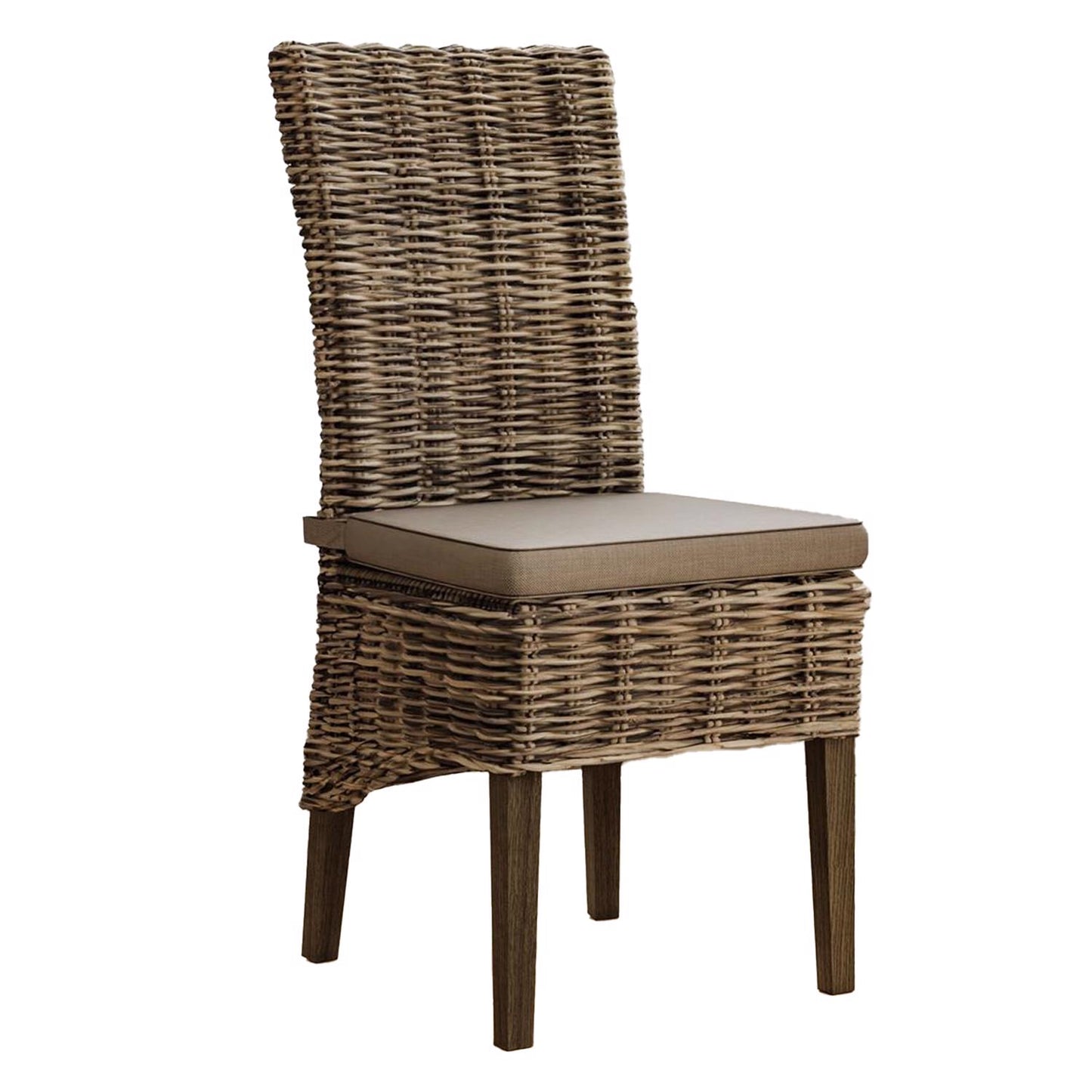 Maya Pair Of Handmade Kubu Rattan Grey Wash Dining Chair Dark Legs