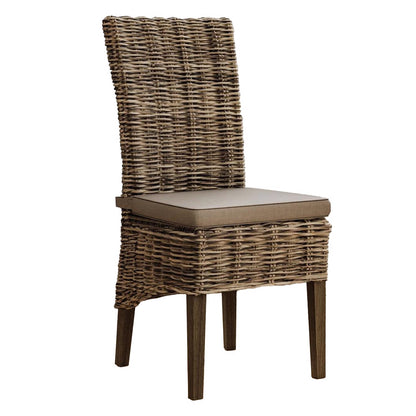 Maya Pair Of Handmade Kubu Rattan Grey Wash Dining Chair Dark Legs