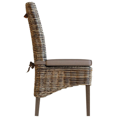 Maya Pair Of Handmade Kubu Rattan Grey Wash Dining Chair Dark Legs