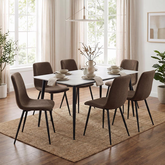 Monaco White Sintered Stone Dining Table With 6 Esme Dark Brown Chairs