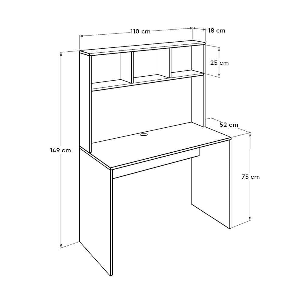 Adore Teen White & Oak Study Desk with Storage Hutch
