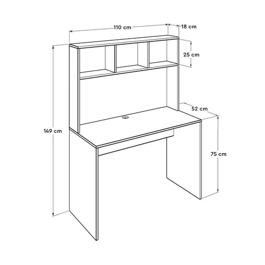 Adore Teen White & Oak Study Desk with Storage Hutch