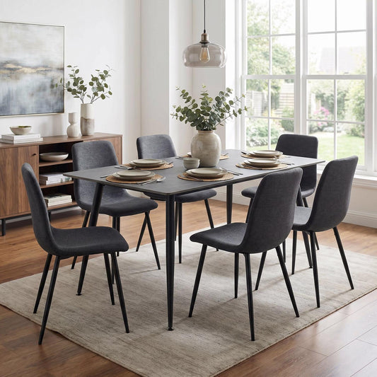 Monaco Grey Sintered Stone Dining Table With 6 Evie Grey Chairs