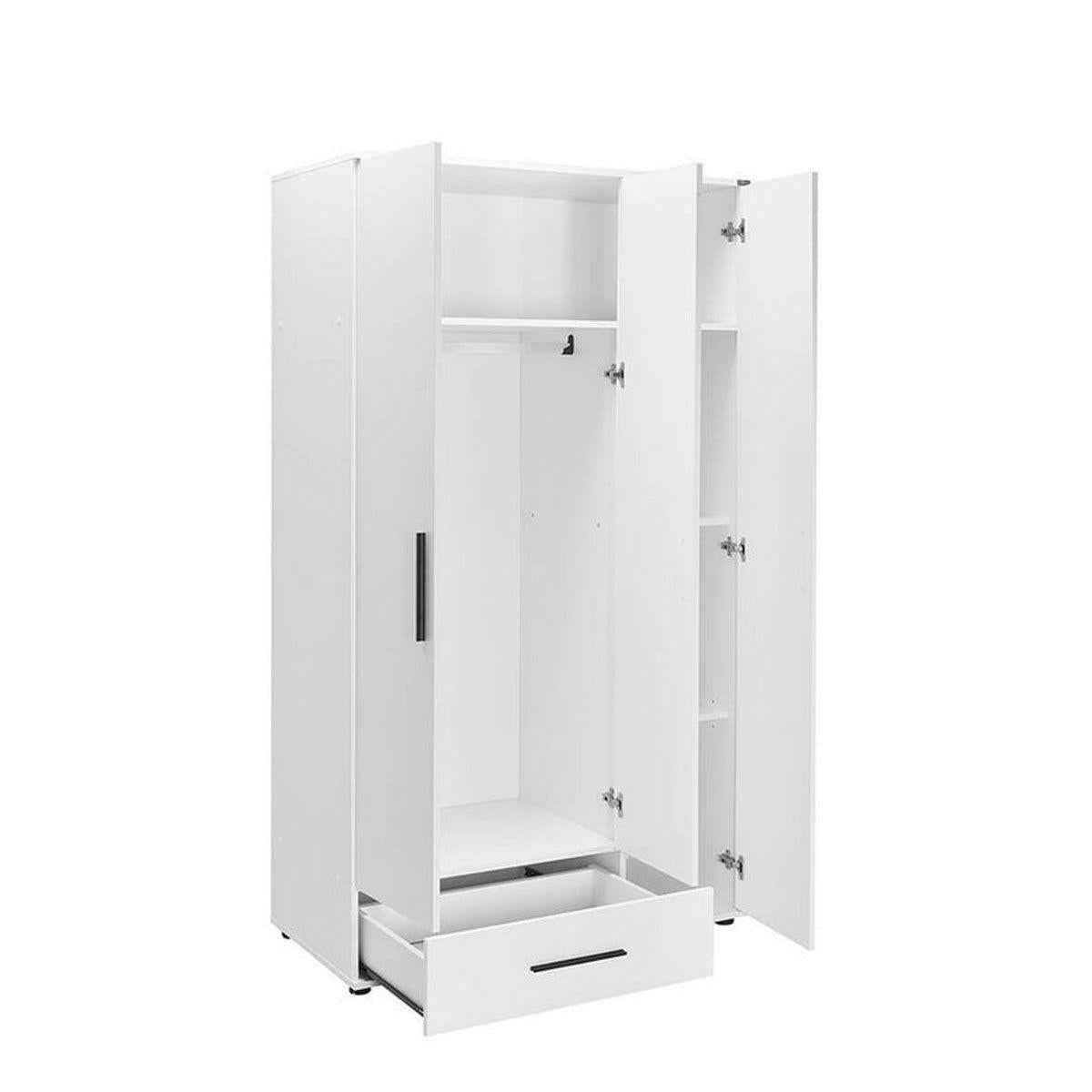 Adore Matt White 3 Door 1 Drawer Combi Wardrobe with Shelves