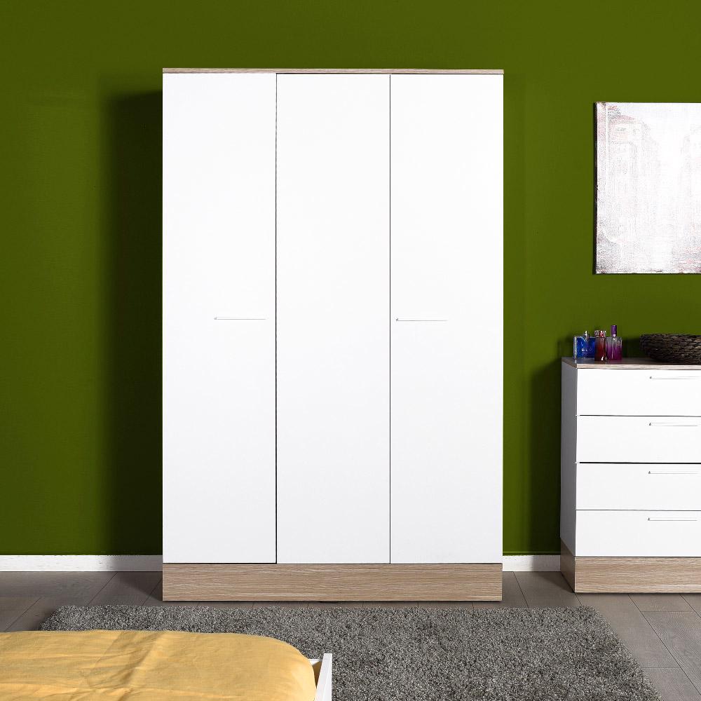 Adore Teen White & Oak 3 Door Wardrobe with Shelves