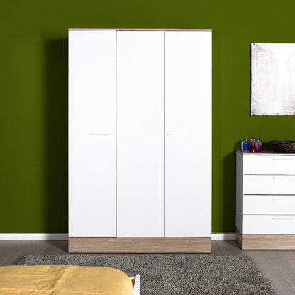 Adore Teen White & Oak 3 Door Wardrobe with Shelves