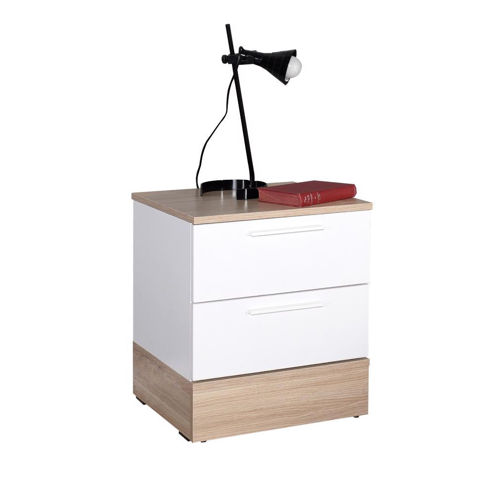 Adore Teen White & Oak 2 Drawer Bedside Table Nightstand